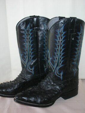Bilbo Men's Black Ostrich Leather Cowboy Boots Size 9 B-305